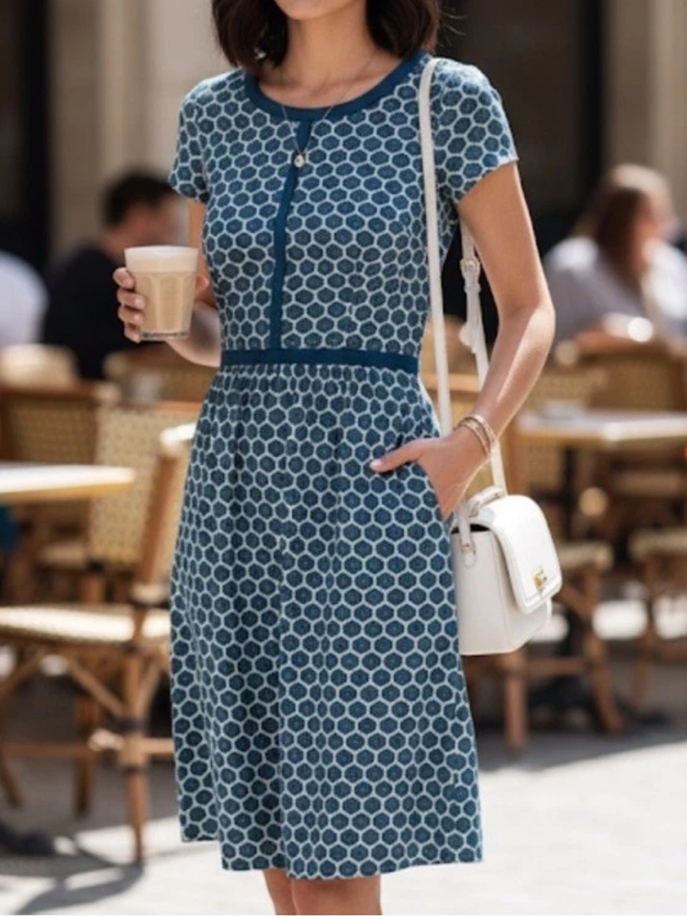 Boden Clementine Jacquard Fit Flare Dress Teal Polka Dot Pockets 2 Petite